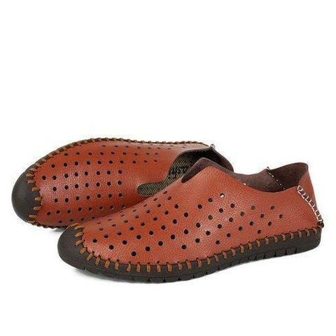 Men Hollow Out Hand Stitching Anti-collision Toe Slip On Casual Loafers