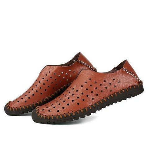 Men Hollow Out Hand Stitching Anti-collision Toe Slip On Casual Loafers