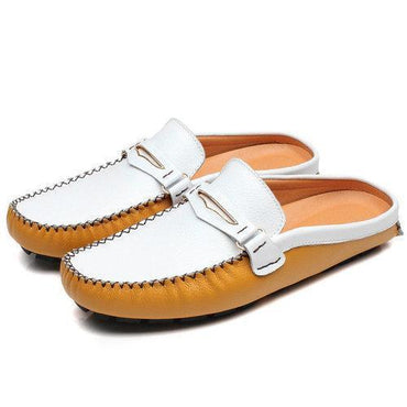 Men British Style Color Blocking Flat Slip On Casual Backless Loafers