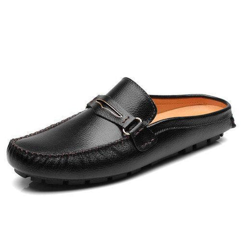 Men British Style Color Blocking Flat Slip On Casual Backless Loafers