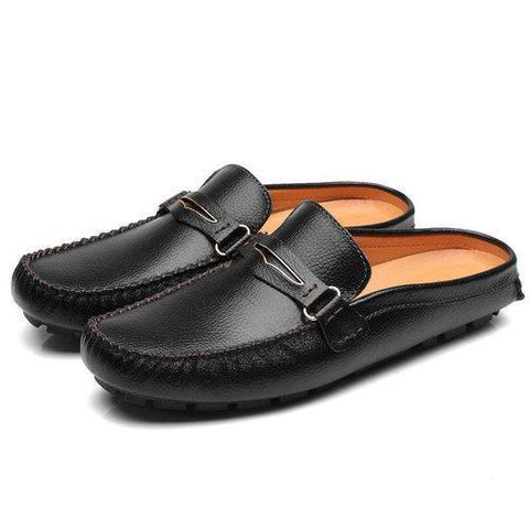 Men British Style Color Blocking Flat Slip On Casual Backless Loafers