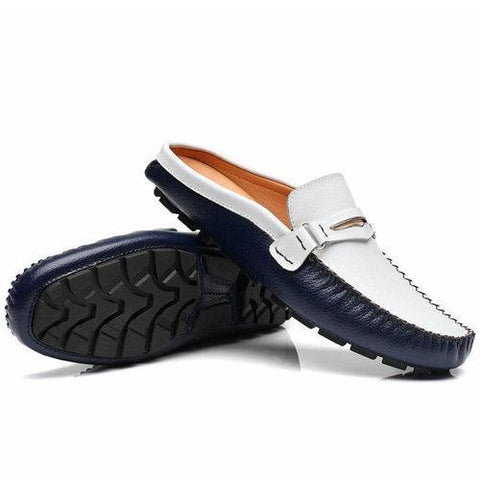 Men British Style Color Blocking Flat Slip On Casual Backless Loafers