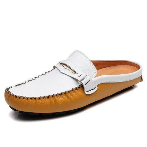 Men British Style Color Blocking Flat Slip On Casual Backless Loafers