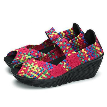 Colorful Knitting Slip On Fish Mouth Wedges Shoes