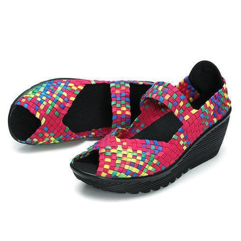 Colorful Knitting Slip On Fish Mouth Wedges Shoes