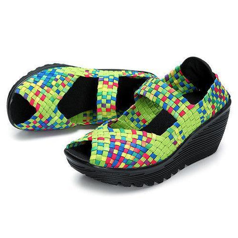 Colorful Knitting Slip On Fish Mouth Wedges Shoes