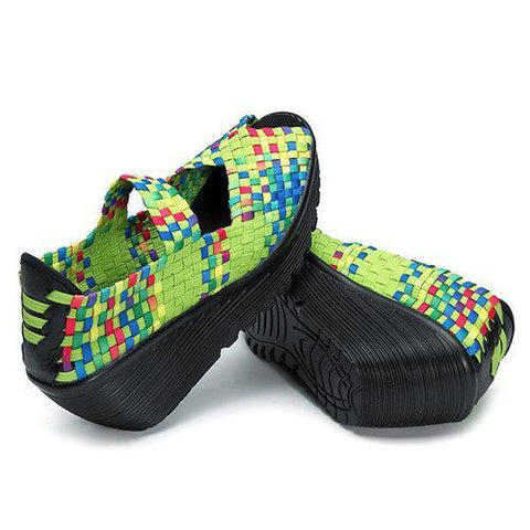 Colorful Knitting Slip On Fish Mouth Wedges Shoes