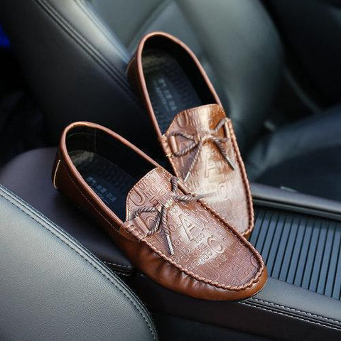 Men British Style Laces Decoration Flat Slip On Casual Doug Shoes