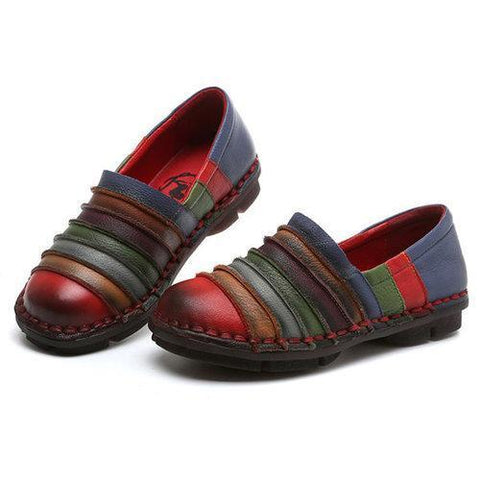 SOCOFY Rainbow Color Genuine Leather Soft Flat Loafers