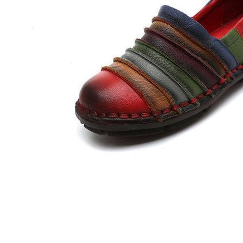 SOCOFY Rainbow Color Genuine Leather Soft Flat Loafers