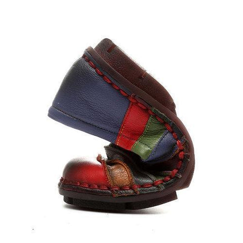 SOCOFY Rainbow Color Genuine Leather Soft Flat Loafers