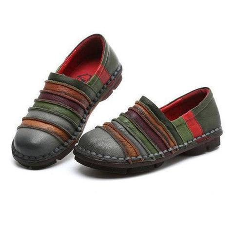 SOCOFY Rainbow Color Genuine Leather Soft Flat Loafers