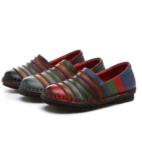 SOCOFY Rainbow Color Genuine Leather Soft Flat Loafers