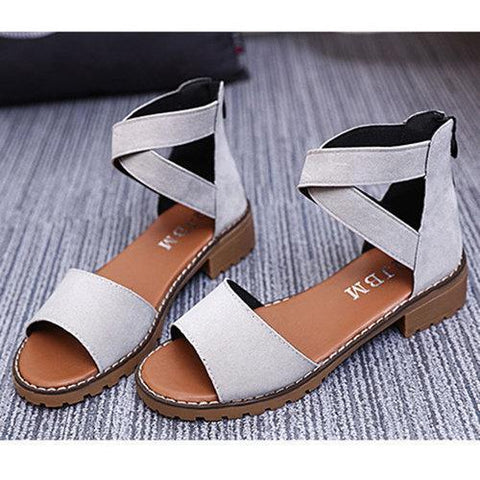 Strappy Zipper Peep Toe Flat Sandals For Women