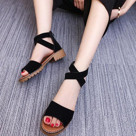 Strappy Zipper Peep Toe Flat Sandals For Women