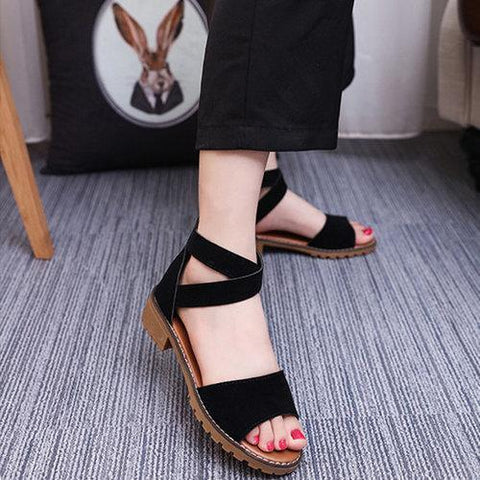 Strappy Zipper Peep Toe Flat Sandals For Women