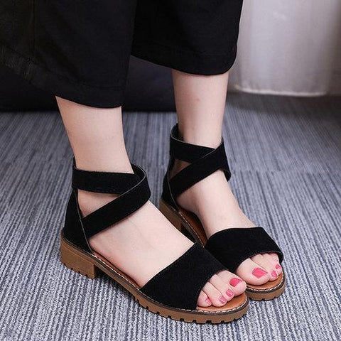 Strappy Zipper Peep Toe Flat Sandals For Women