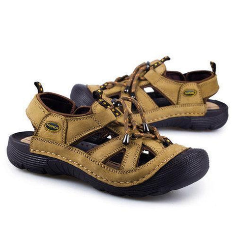 Men Stitching Genuine Leather Outdoor Hiking Sandals