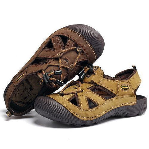 Men Stitching Genuine Leather Outdoor Hiking Sandals