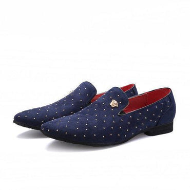 Men Suede Rivet Pointed Toe British Style Formal Shoes Slip