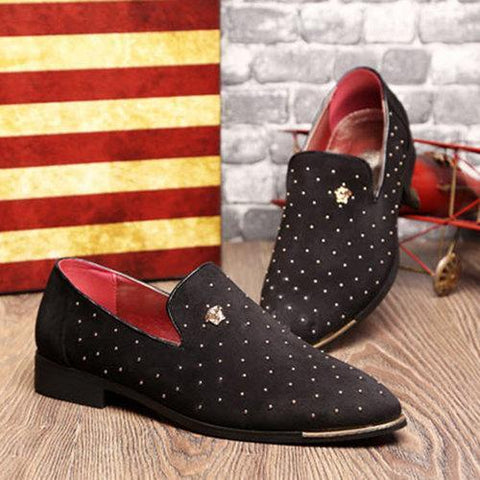 Men Suede Rivet Pointed Toe British Style Formal Shoes Slip