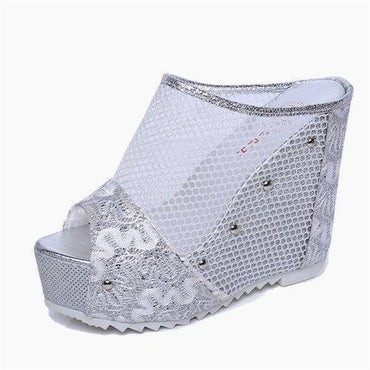 Mesh Platform Breathable Peep Toe Casual Slippers For Women