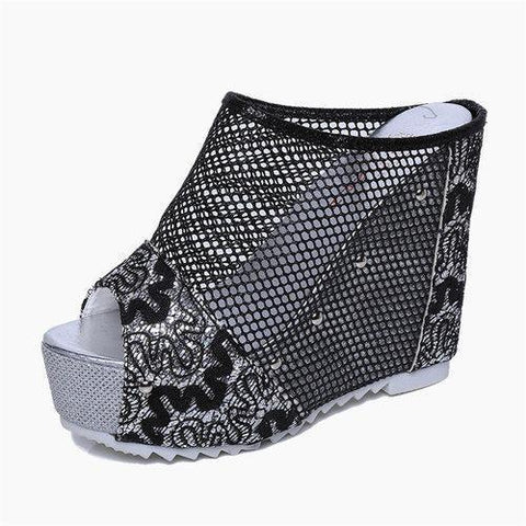 Mesh Platform Breathable Peep Toe Casual Slippers For Women