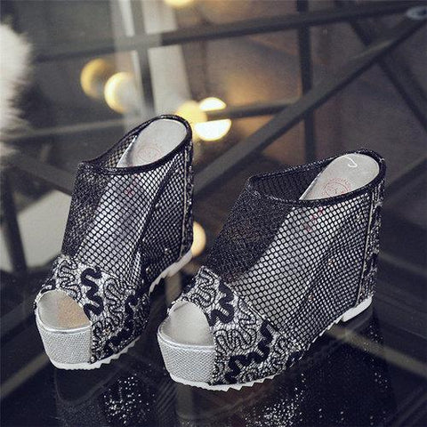 Mesh Platform Breathable Peep Toe Casual Slippers For Women