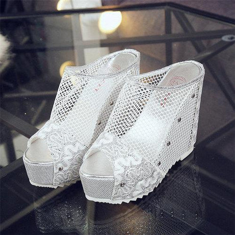 Mesh Platform Breathable Peep Toe Casual Slippers For Women