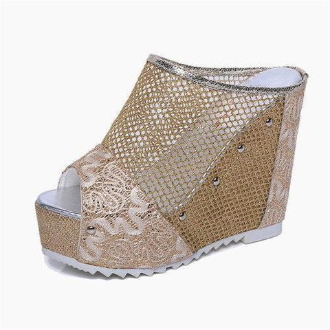 Mesh Platform Breathable Peep Toe Casual Slippers For Women