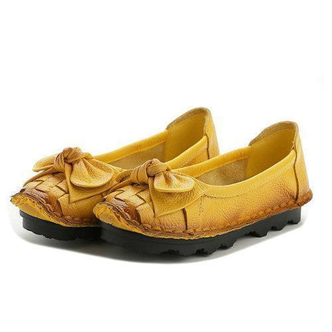 SOCOFY Butterfly Knot Woven Soft Retro Flat Shoes