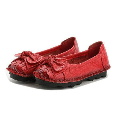 SOCOFY Butterfly Knot Woven Soft Retro Flat Shoes