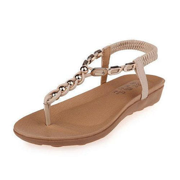 Metal Chain Clip Toe Bohemia Flat Elastic Sandals For Women