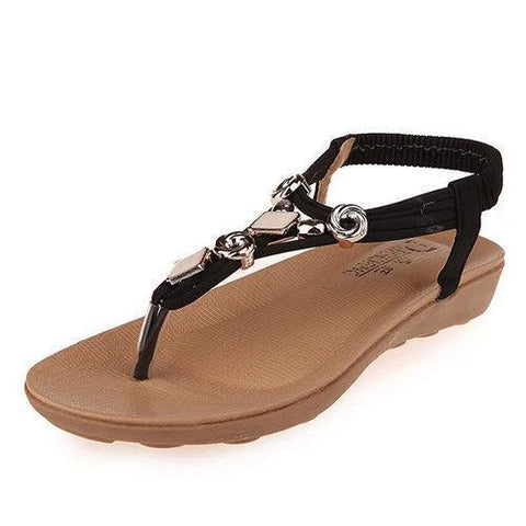 Beaded Metal Clip Toe Flat Bohemia Casual Sandals