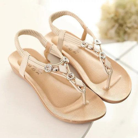 Beaded Metal Clip Toe Flat Bohemia Casual Sandals