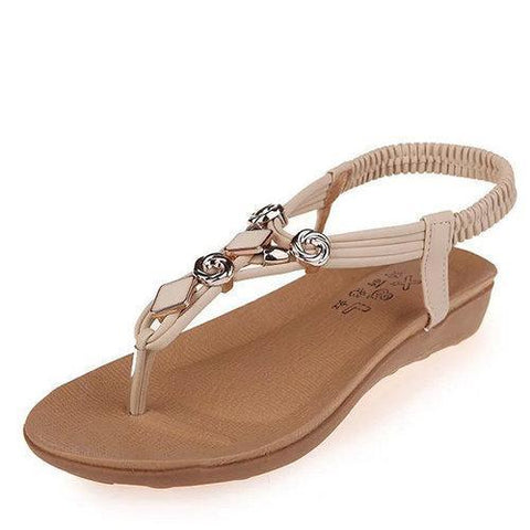 Beaded Metal Clip Toe Flat Bohemia Casual Sandals