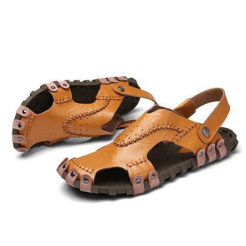 Men Genuine Leather Classic Gladiator Outdoor Fisherman Closed Toe Sandals