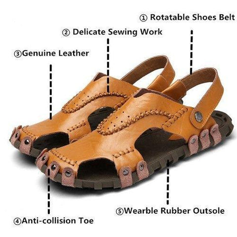 Men Genuine Leather Classic Gladiator Outdoor Fisherman Closed Toe Sandals