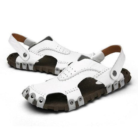 Men Genuine Leather Classic Gladiator Outdoor Fisherman Closed Toe Sandals