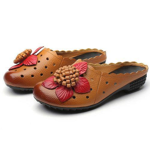 SOCOFY Hollow Out Flower Leaf Breathable Soft Backless Lazy Shoes