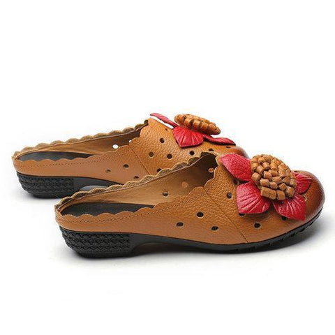 SOCOFY Hollow Out Flower Leaf Breathable Soft Backless Lazy Shoes