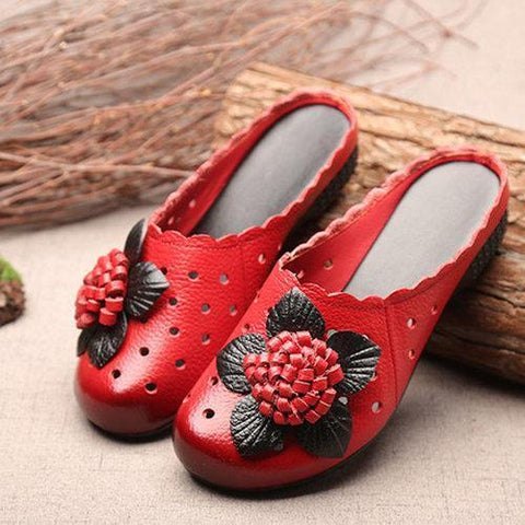 SOCOFY Hollow Out Flower Leaf Breathable Soft Backless Lazy Shoes