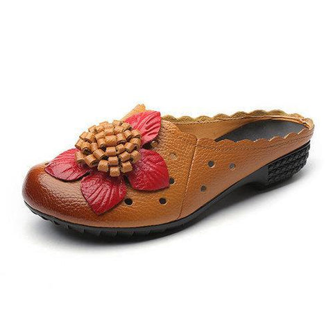 SOCOFY Hollow Out Flower Leaf Breathable Soft Backless Lazy Shoes