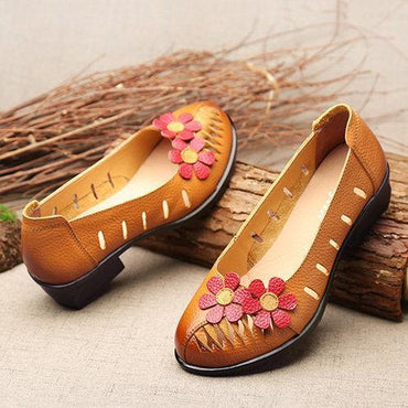 SOCOFY Flower Hollow Out Original Low Heel Vintage Flat Shoes