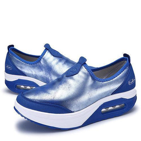 Shiny Rocker Sole Platform Casual Slip On Shoes For Women