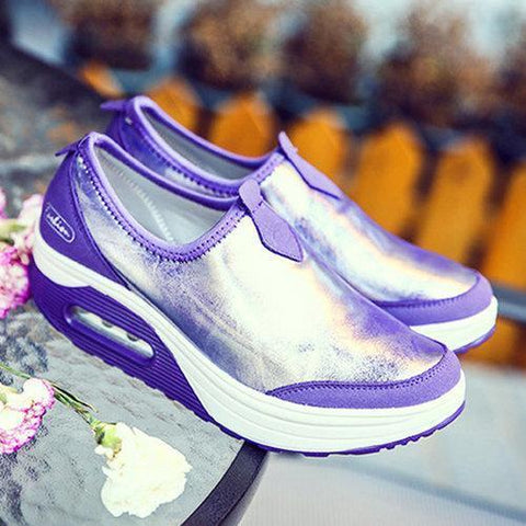 Shiny Rocker Sole Platform Casual Slip On Shoes For Women