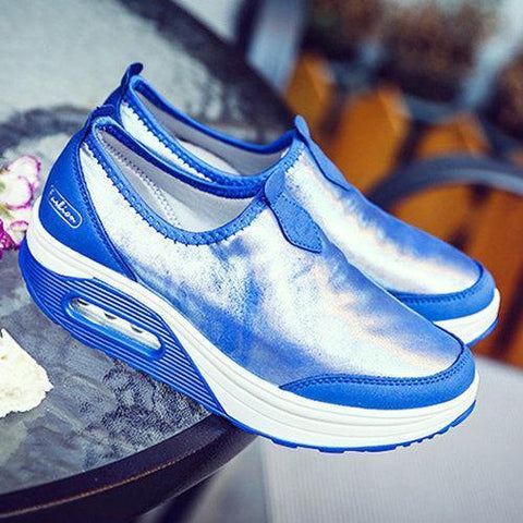 Shiny Rocker Sole Platform Casual Slip On Shoes For Women