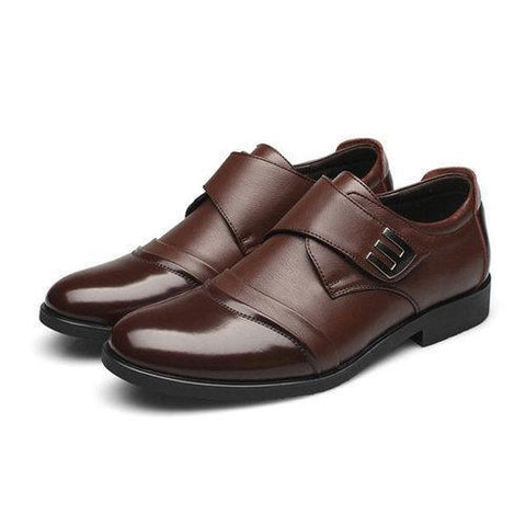 Men Classic Color Blocking Hook-Loop Business Casual Leather