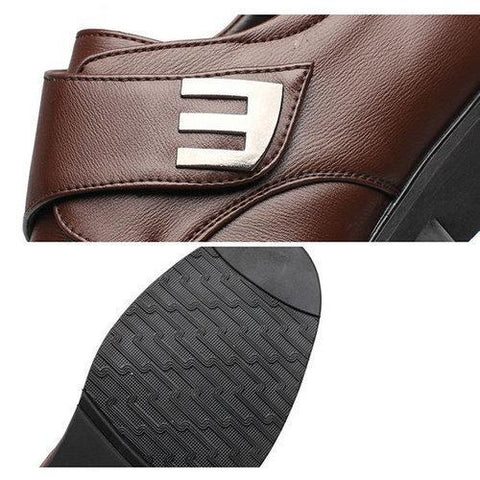 Men Classic Color Blocking Hook-Loop Business Casual Leather