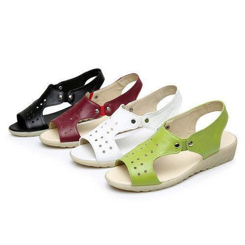 SOCOFY Leather Peep Toe Slip On Soft Sole Sandals